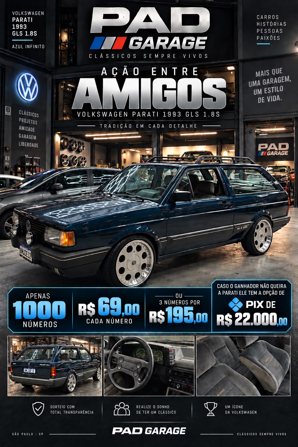 Ação entre amigos PAD Garage com Volkswagen Parati GLS 1.8S 1993 Azul Infinito